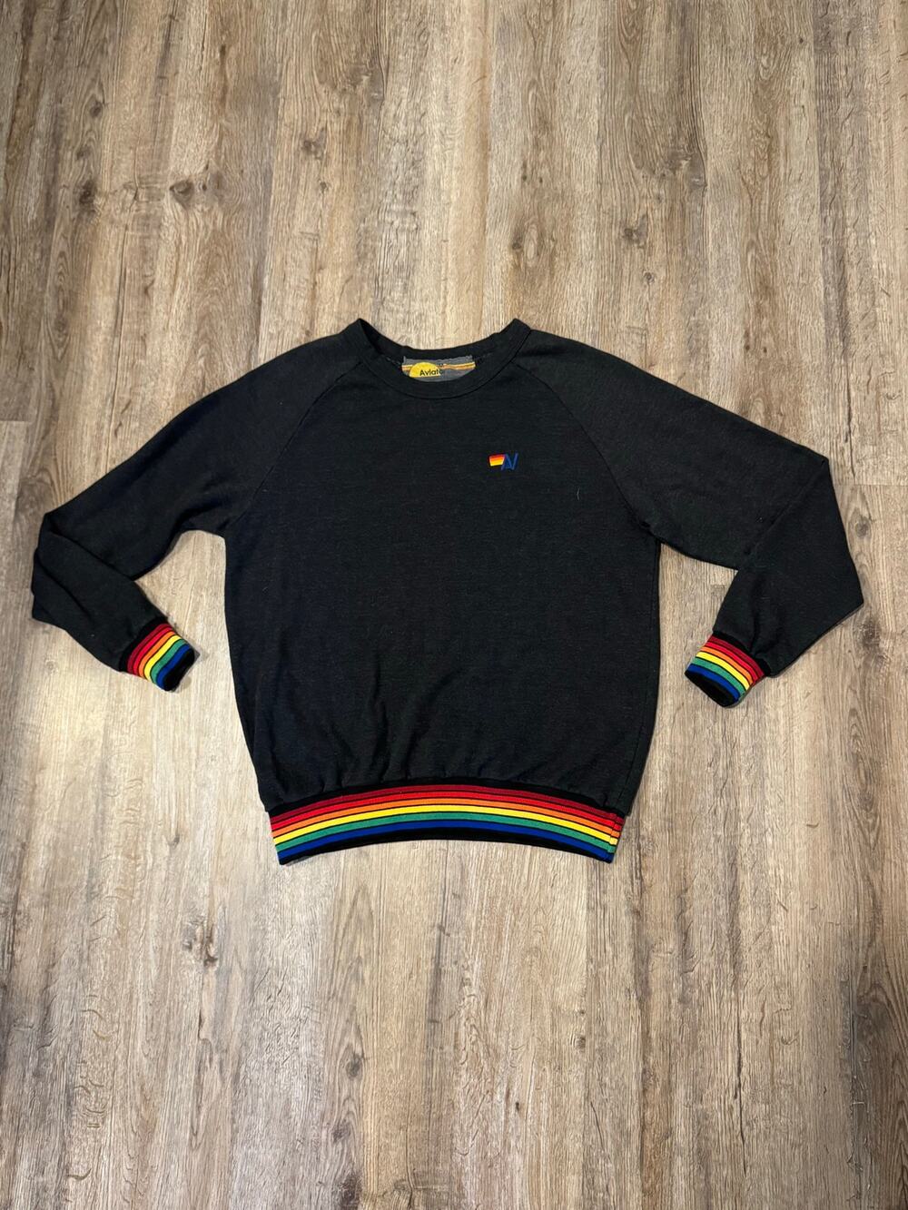 Aviator Nation Women’s Rainbow Rib Crew Sweatshirt Size Medium